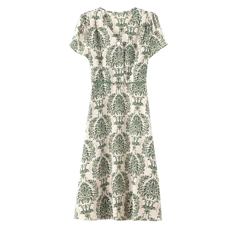 2025 Spring Summer Print Short Sleeve Dress Korean Vintage Women Office Dress Elegant Bodycon Black Party Evening Vestidos