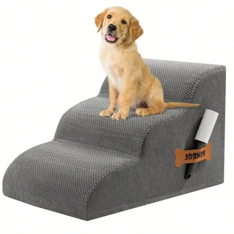 

Extra Wide 3-Tier Dog Stairs Ramp For Beds And Couches 15.7 High With Durable Non-Slip Waterproof Fabric Cover Ideal For Small D