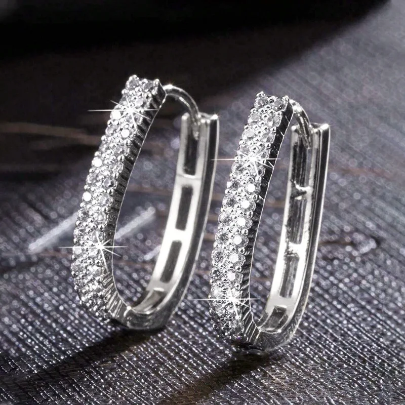 European and American Zircon Inlaid Geometric Ear Rings, U-shaped Super Flash Rings, High-end Trendy and Exquisite Jewelry