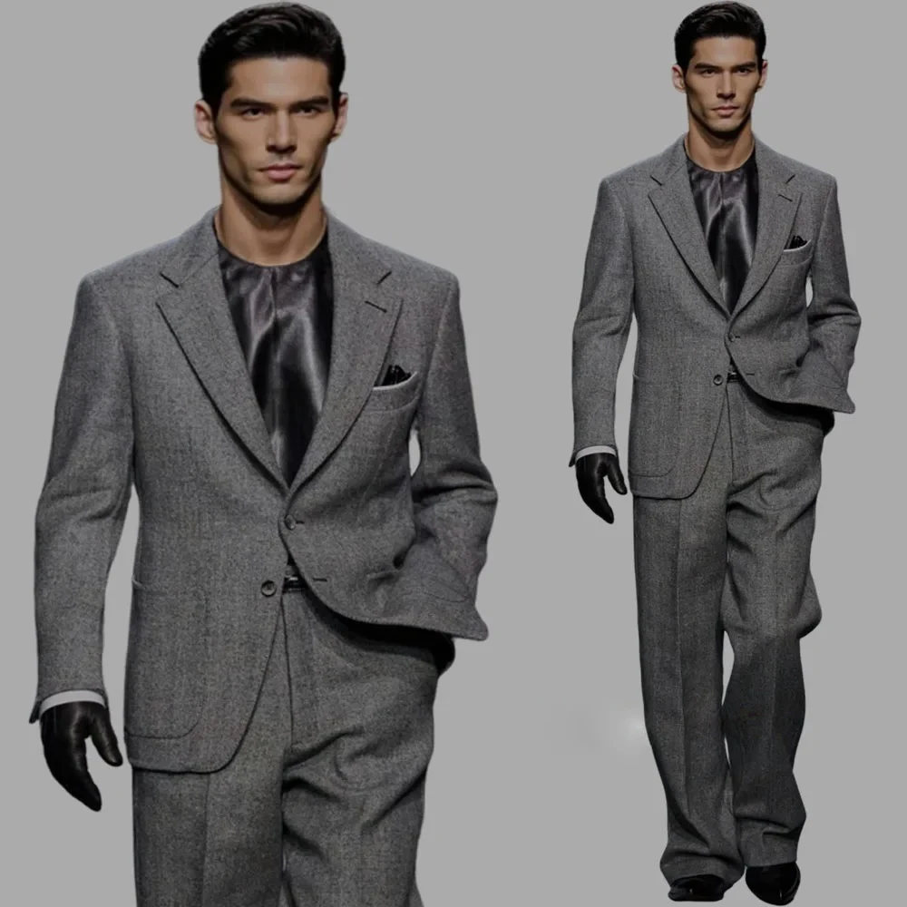 

2026 Latest Men's Fall Winter Suit 2 Piece Set(Jacket+Pants)Wool Blend Black Grey Men Thick Business Suit Set Fashion Man suit