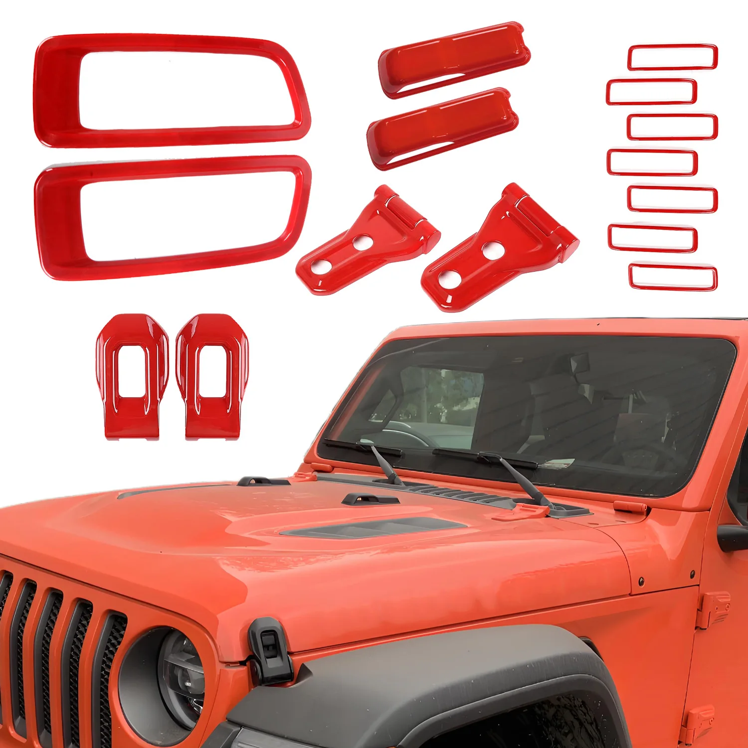 

Front Engine Hood Hinge Latch Vent Outlet Cover Trim Sticker Decoration Accessories for Jeep Wrangler JL Gladiator JT 2018-2024