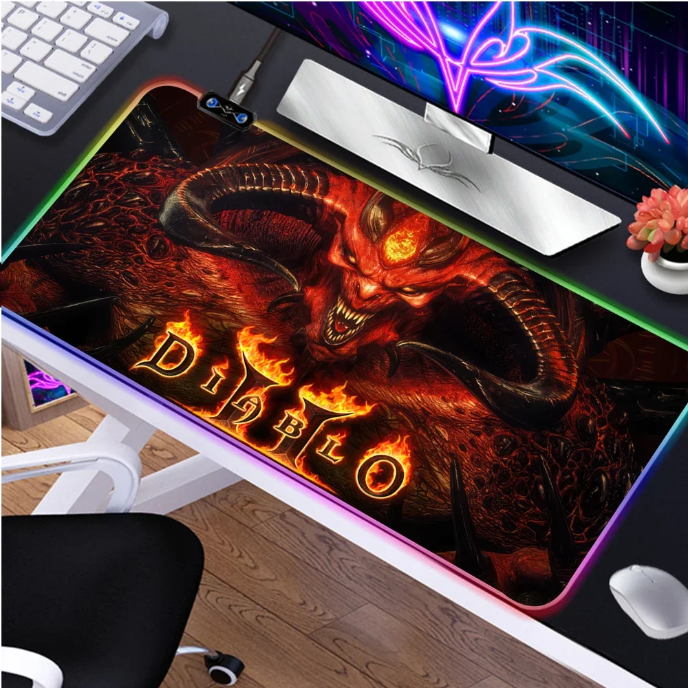 RGB Mouse Pad Diablo 2 Gaming Mouse Pad Computer Large Mousepad Backlit XXL Mouse Pads LED Gamer Mause Carpet Desk Mat For CS