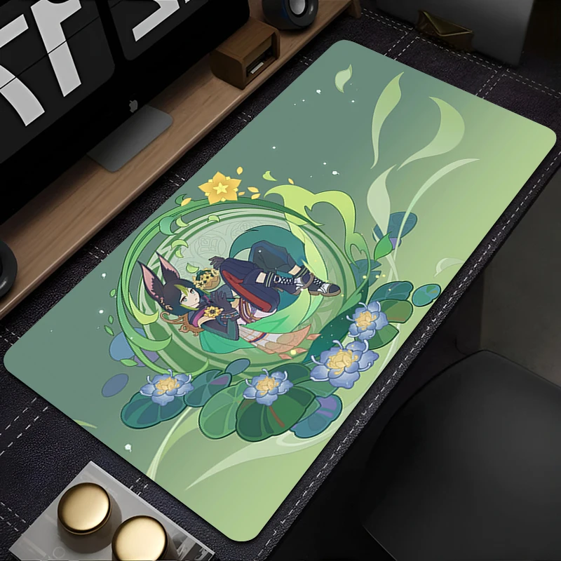 Tighnari Genshin Impact Schönes Mauspad für Laptop, Gaming-Mauspad, PC-Gamer-Schrank, Tastaturteppich, grüne Pflanzen, Mauspad, Schreibtischunterlage