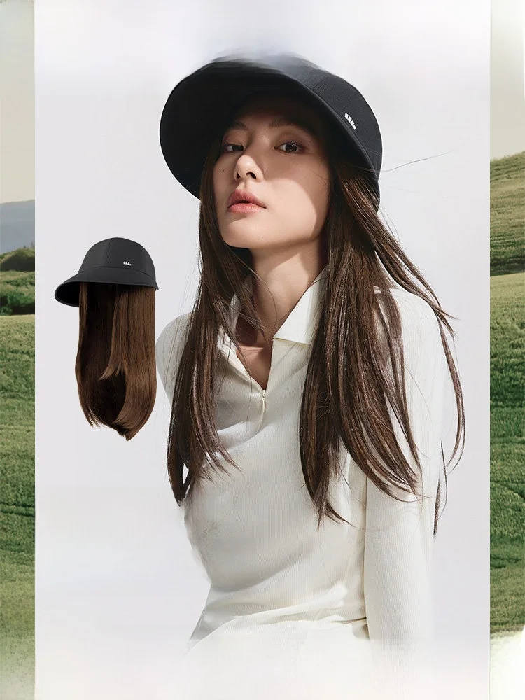 

Banana Le Sun Protection Hat Inteated Hair Care Wig 2025 Autumn Dubill Cap Straight Hair Large Curl Wave Hair