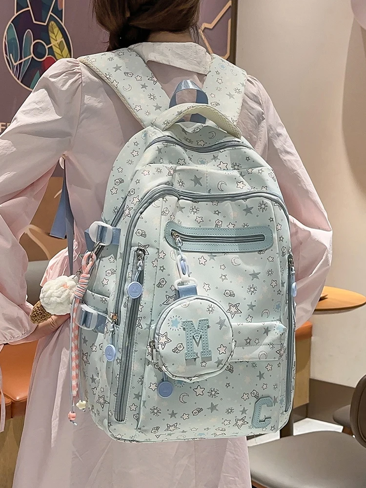 

High School Bapa for Girls 2025 New Sle Cute Star Design Double oulder Bag Soft Material Water Resistant College Stud...