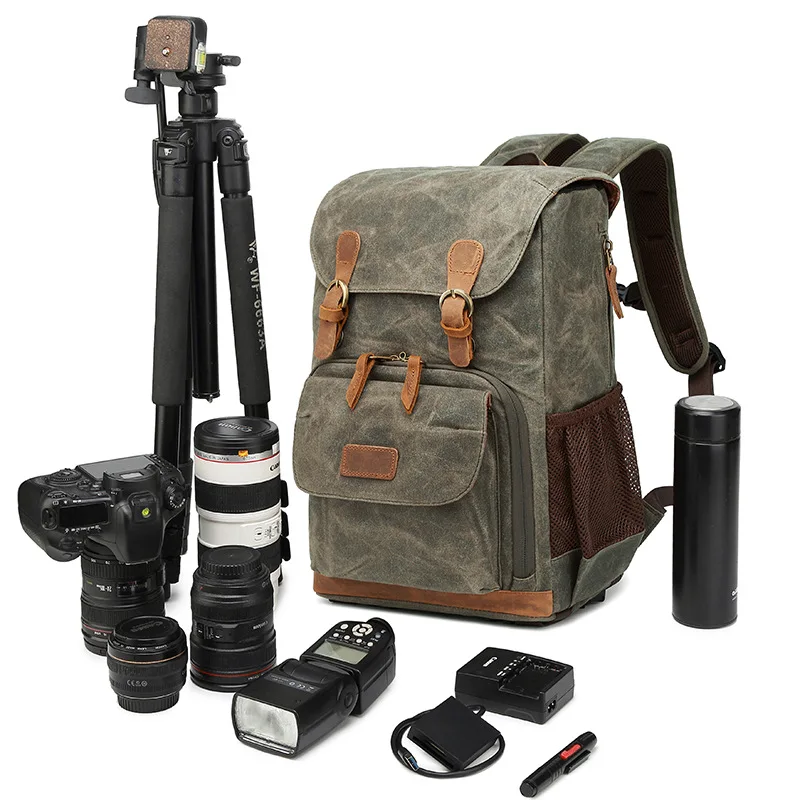 SLR Backpack Waterproof Large Capacity Canvas Backpack Outdoor Bag  Photography Bag