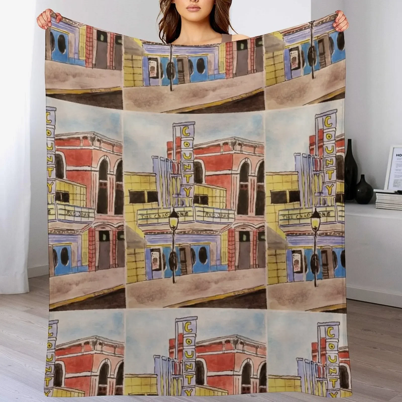 

Doylestown theater painting Throw Blanket valentine gift ideas Blankets For Sofas Personalized Gift Hair Blankets