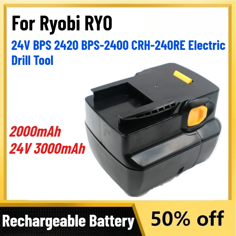 

High-Performance 24V 3000mAh 2000mAh Replacement Battery for Ryobi RYO 24V BPS 2420 BPS-2400 CRH-240RE Electric Drill Tool