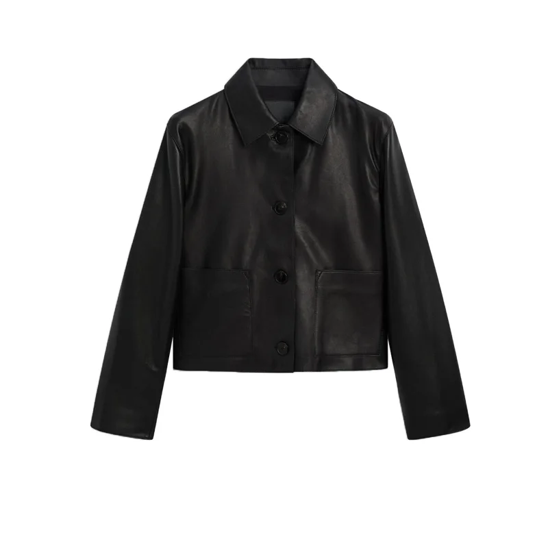 Ele Bla PU Pelle Jaet ort Capispalla per donna Primavera Nuovo arrivo Faionable Busin Sle Lungo Sve Colletto