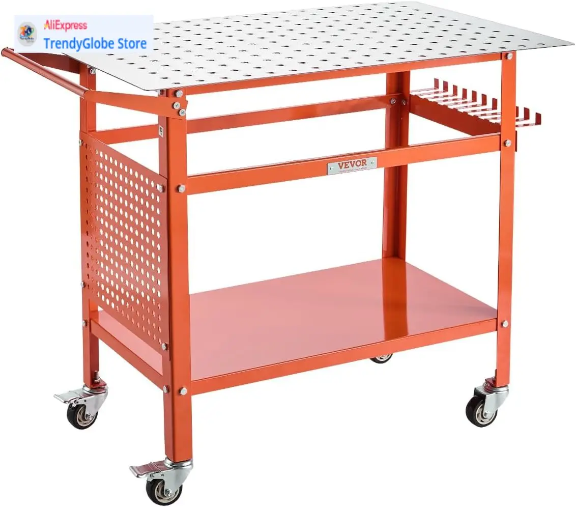 

Welding Table, 40" x 24" Welding Workbench Table with 800LBS Static Weight Capacity, Movable Steel Work Bench with 4 Wheels