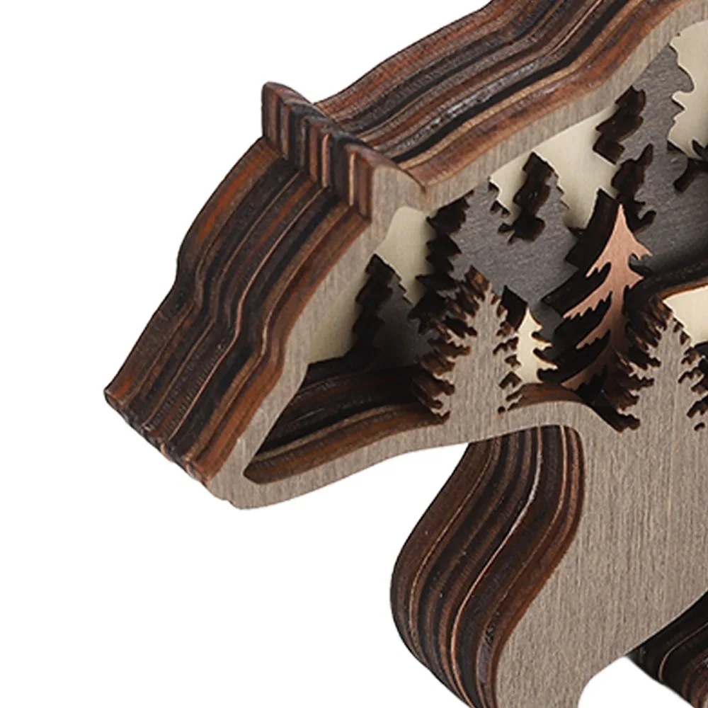 3D Forest Animal Wood Crafts gift with Light Luminous Wooden Animal Multi Layer Carving Luminous Decoration
