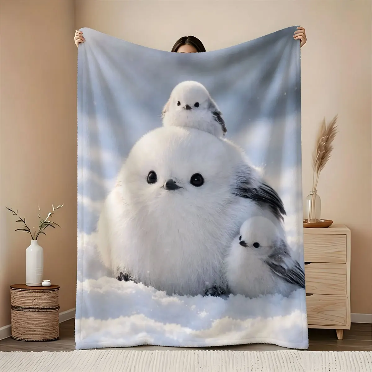 Cute Puffin Family Fleece Throw Blanket Super Soft Winter Cozy Decor Throw for Couch Living Room Home Gift Ideas