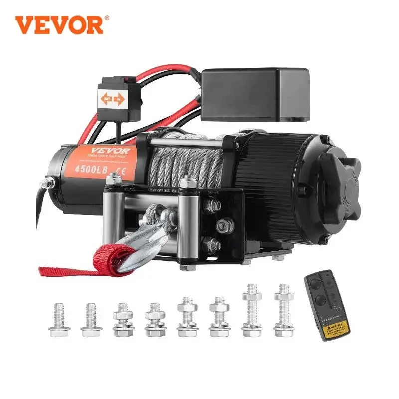 VEVOR 4500lbs ATV/UTV Electric Winch Nylon/Steel Rope Winch with Wireless/Wired Remote for Truck Car Towing Jeep Off-Road SUV