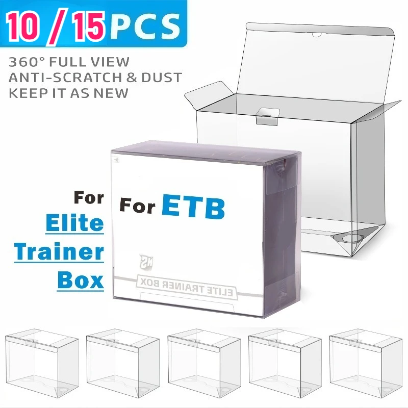 Boîte pliante en PET transparente 10/15 pour boîtes d'entraînement Elite, étui ETB robuste de 0.45mm avec affichage clair, porte-carte à collectionner rectangulaire