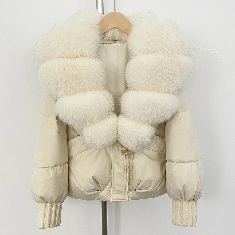 Outono inverno casaco de pele de raposa curto feminino 2025 natural jaqueta de pele real quente pato branco para baixo casaco feminino novas roupas puffer jaqueta