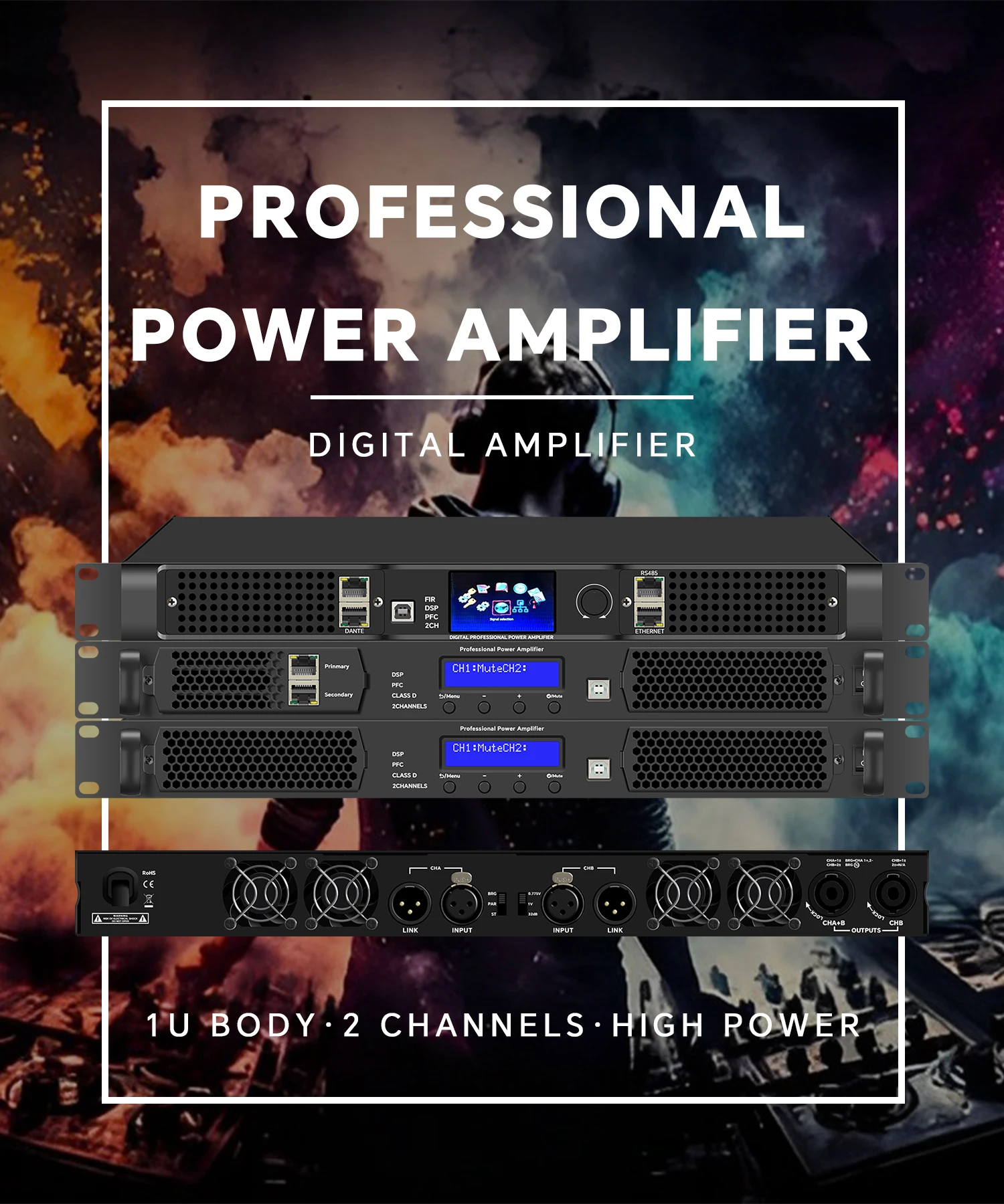 GAP-DP2000 Dsp Power Amplifier With Dante ProcessorFor Stage Conference Performance