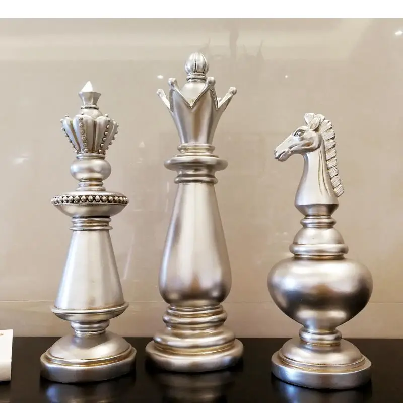 3 Pcs/set International Chess King Piece Ornaments Nordic Home Decor Modern Resin Study Adornment Desk Decoration