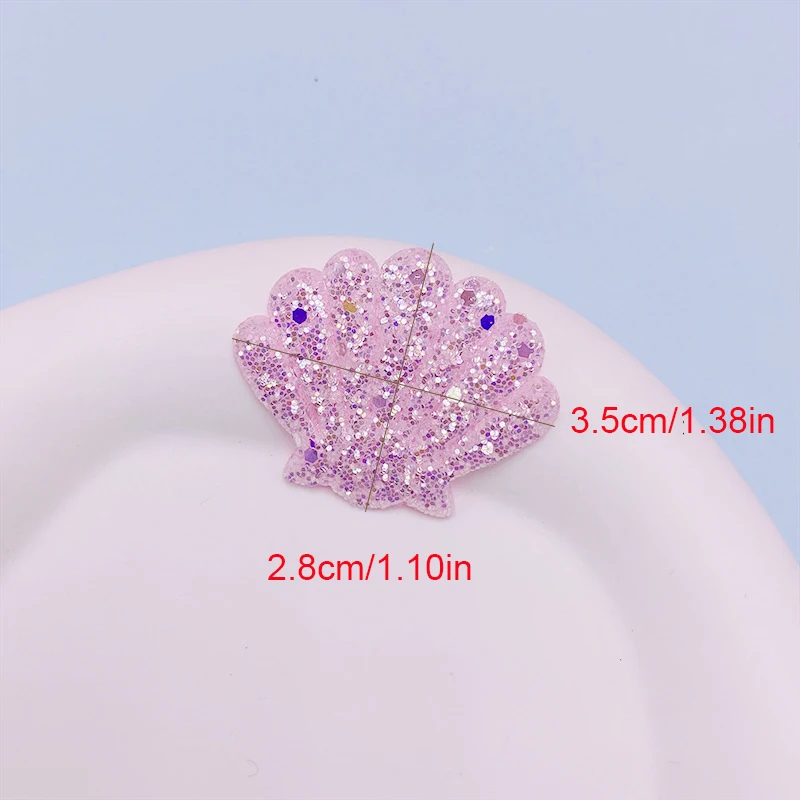 40Pcs 3.5x2.8CM Glitter Shell Padded Applique For Children\'s Headband Hair Clip Accessories Shoes Hats Decoration Patches