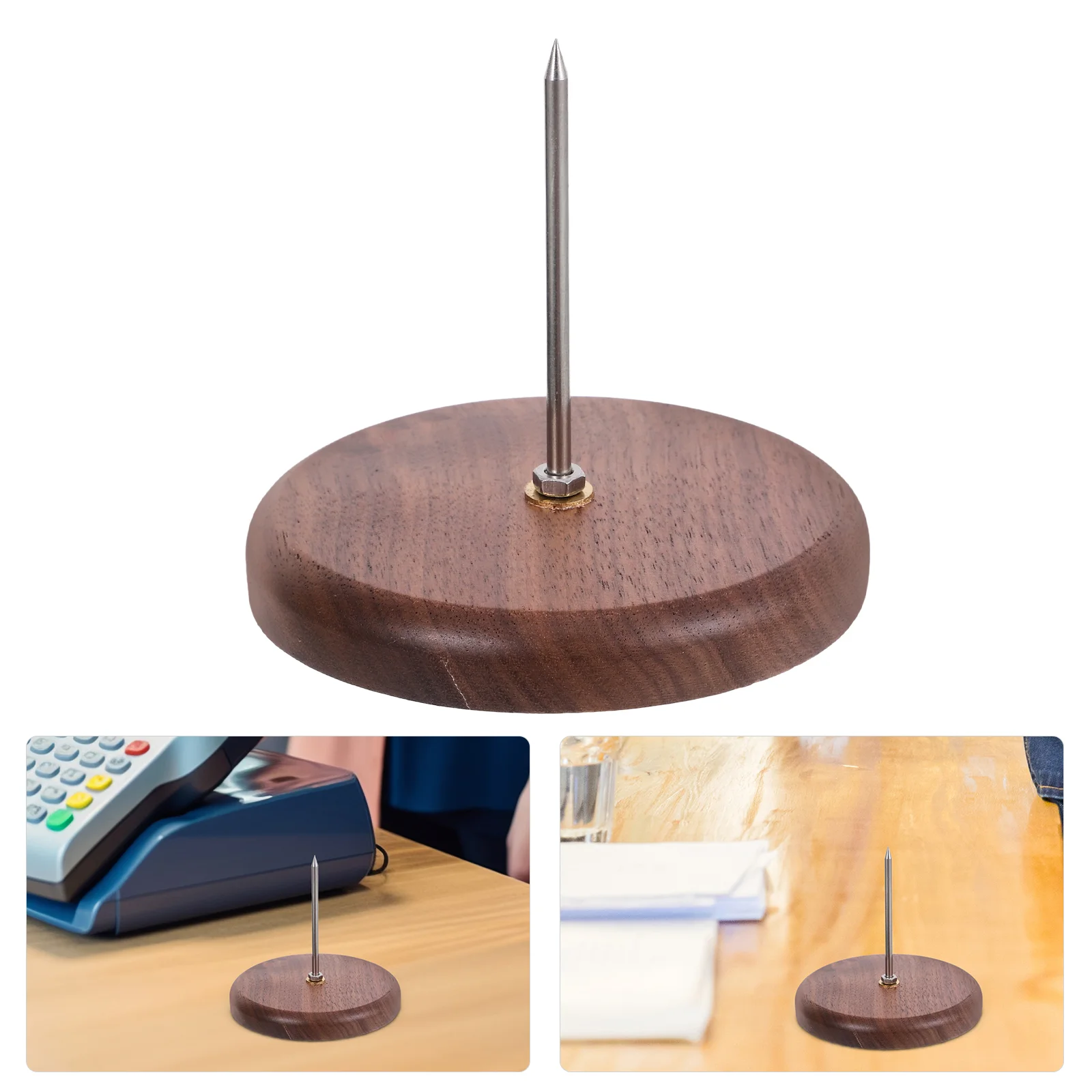 Bill Insert Wood Holder Desk Ticket Spike Tickets Simple 900X900X900CM Receipt Brown Office Organizer Practical Memo