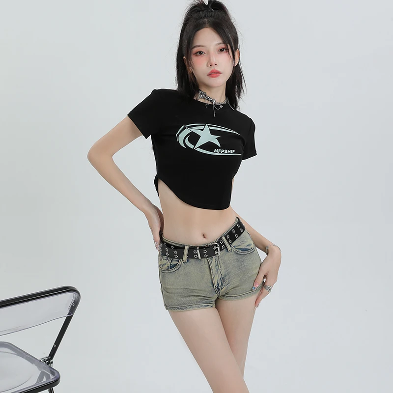 Summer Women Denim Shorts Lady Low Waist American Y2K Elastic Slim Fit Hot Pants Korea Female Sexy Fashion Hip Wrapping Jeans