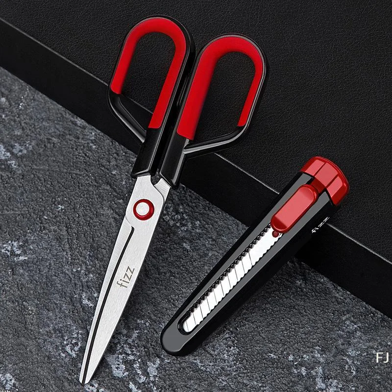 [YU]Integrated Cutter Blade Tape Cutting Anti Adhesive Non Sticky Scissors Multifunctional 2 In 1 Fluoride Coated Sharp Scissor