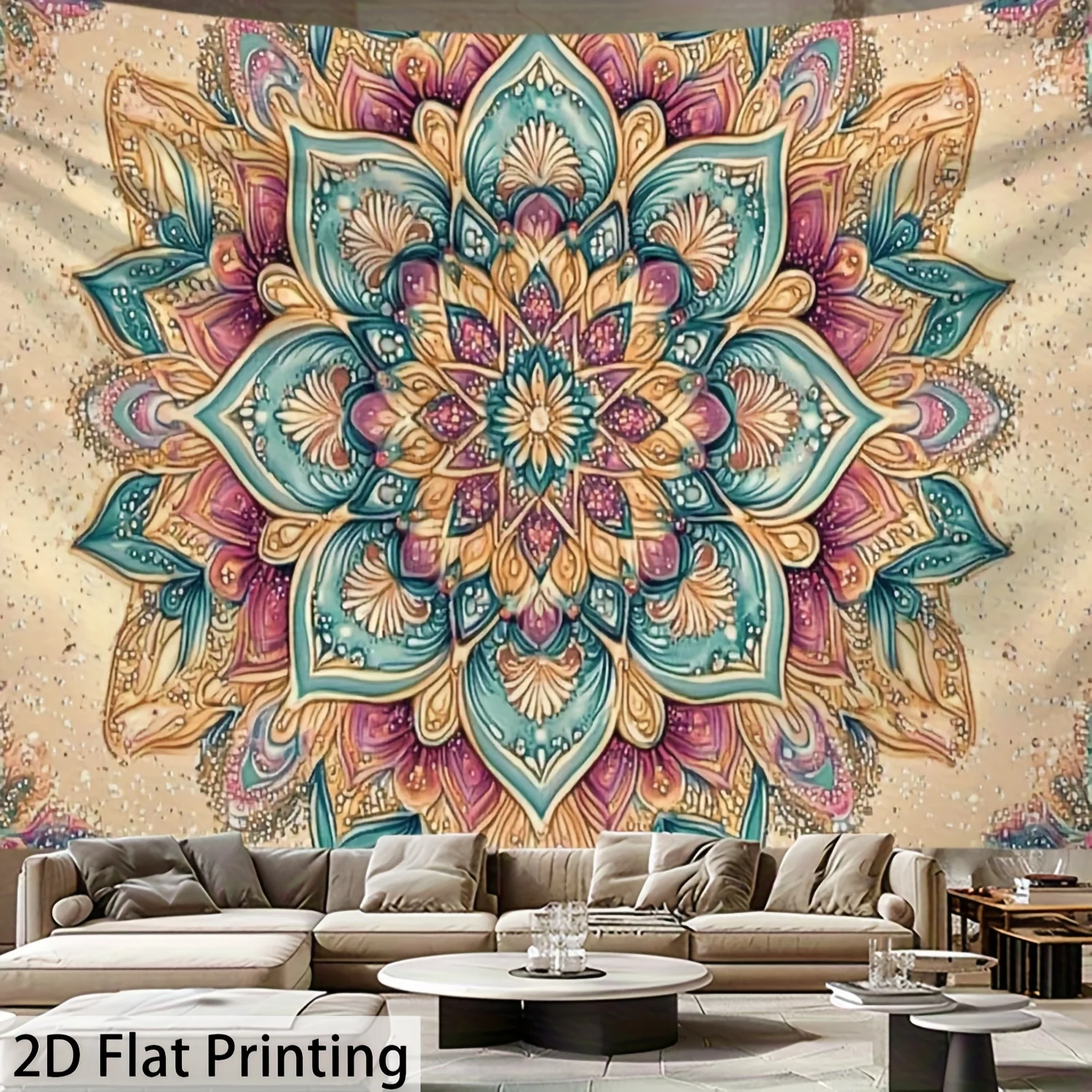Colorful Mandala Tapestry Wall Hanging, Intricate Floral Lotus Art Tapestry, Boho Home Decor for Living Room Bedroom Background