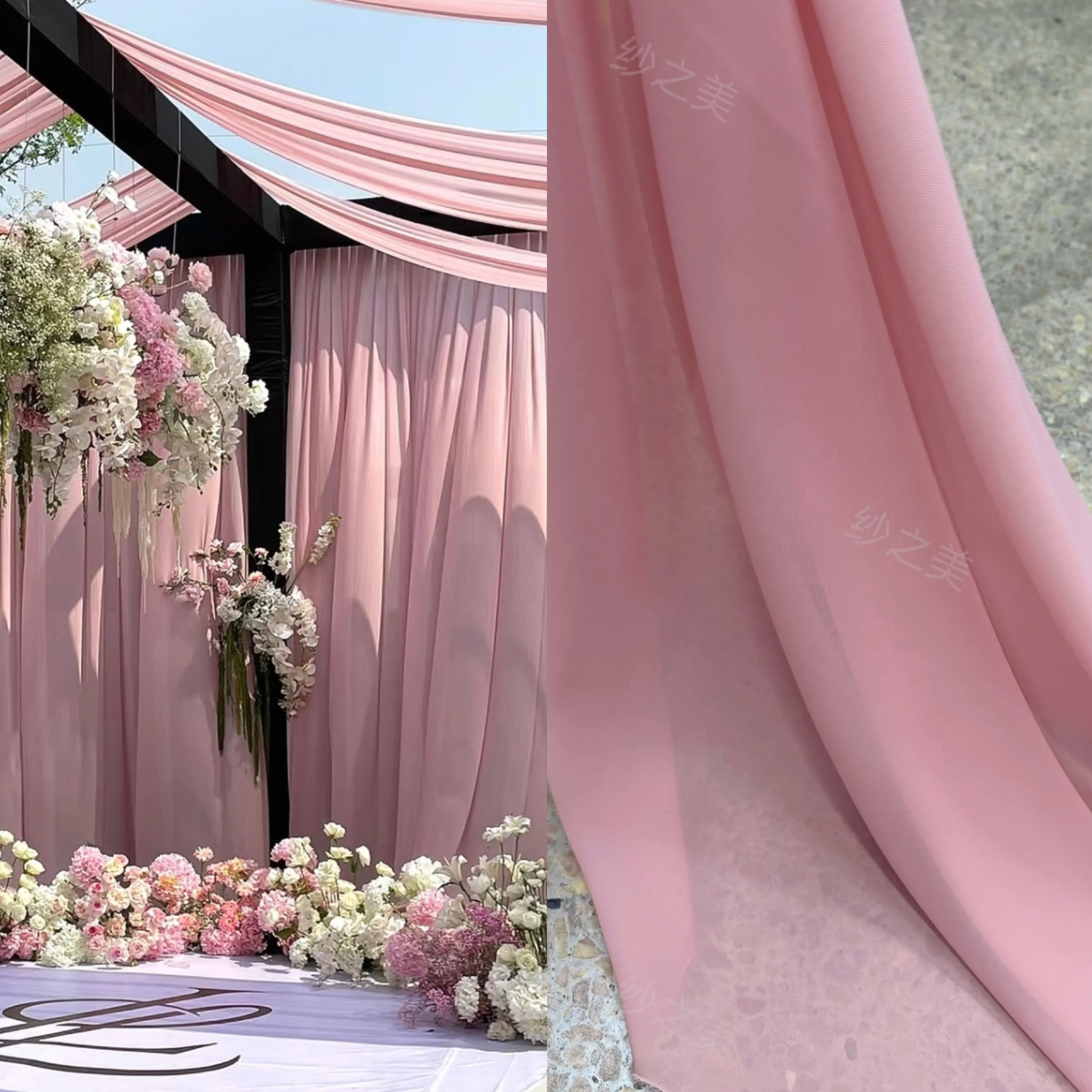 Pink Chiffon Transparent Fabric Draping for Wedding Festival Decorations Arrangement Gown Fabric