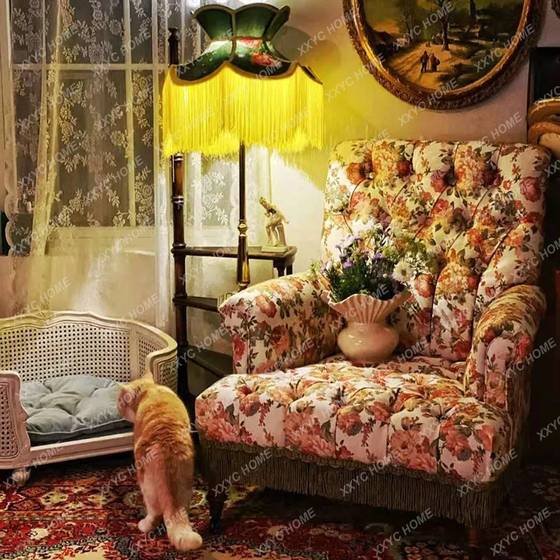Lliving room printing retro high-back single sofa chair pastoral style floral fabric balcony