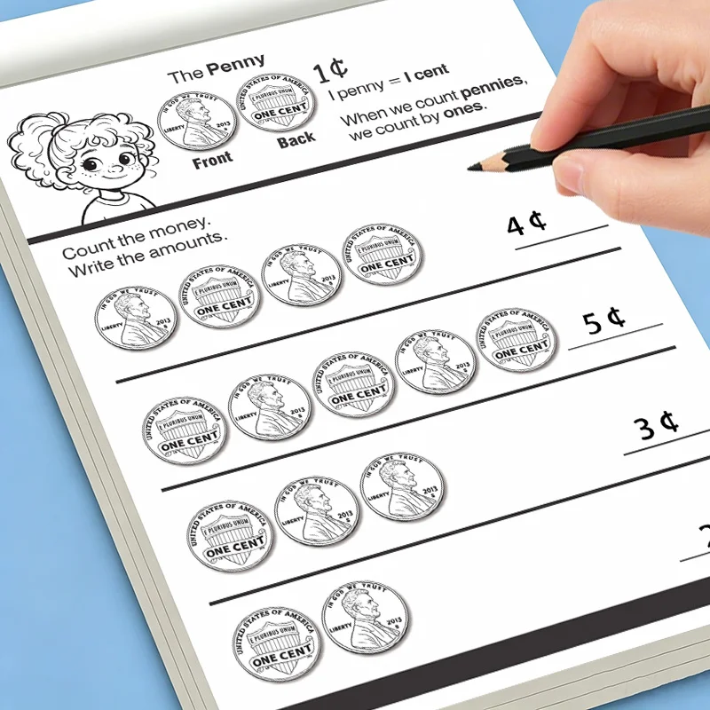 32 Pages of Early Childhood Learning Materials, Children's Currency Recognition and Basic Mathematics Exercise Book