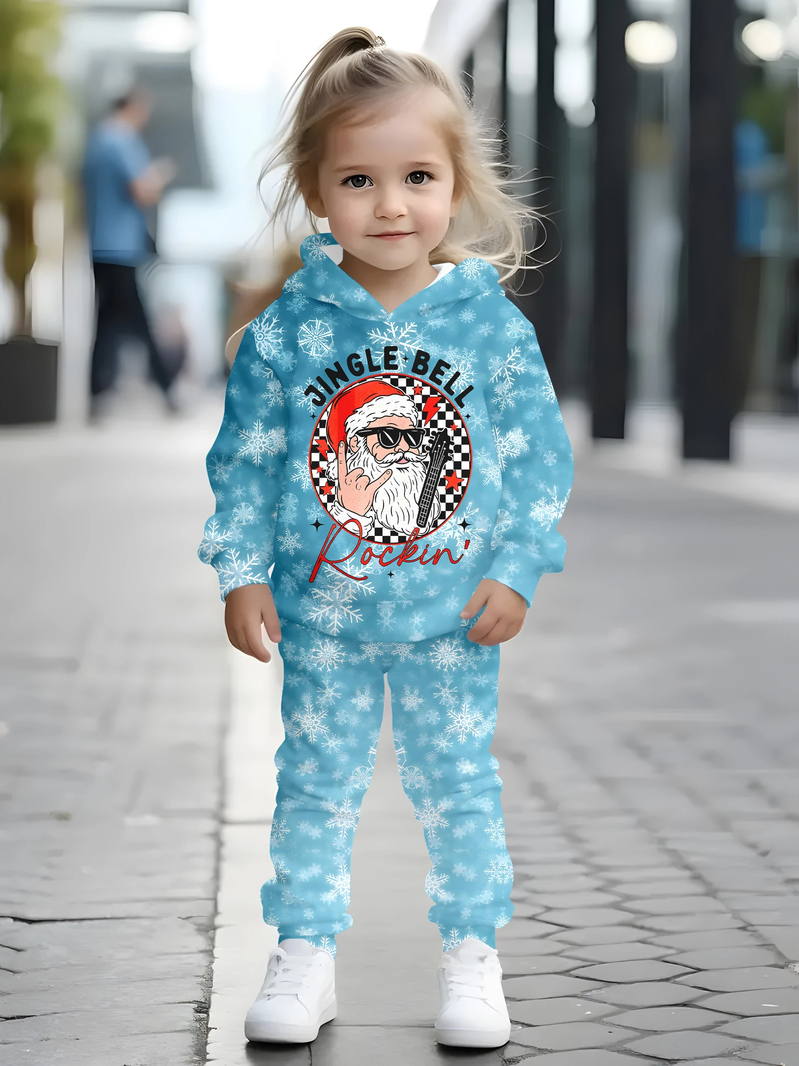 

Boys' Christmas Element Hooded Set - Children's Santa Claus Playing Football Sweatshirt and Sweatpants Two-Piece Set, Baby's Win