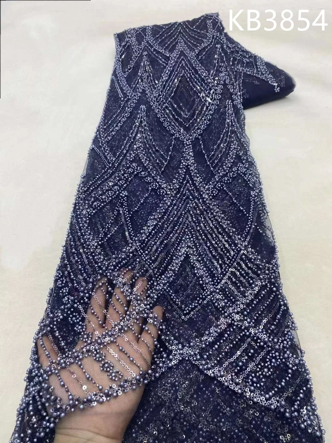 

Teal Green Beaded Lace Latest Lace Fabric High Quality 2025 African Beads Lace Fabric Tulle Lace With Sequence For Sewing KB3854