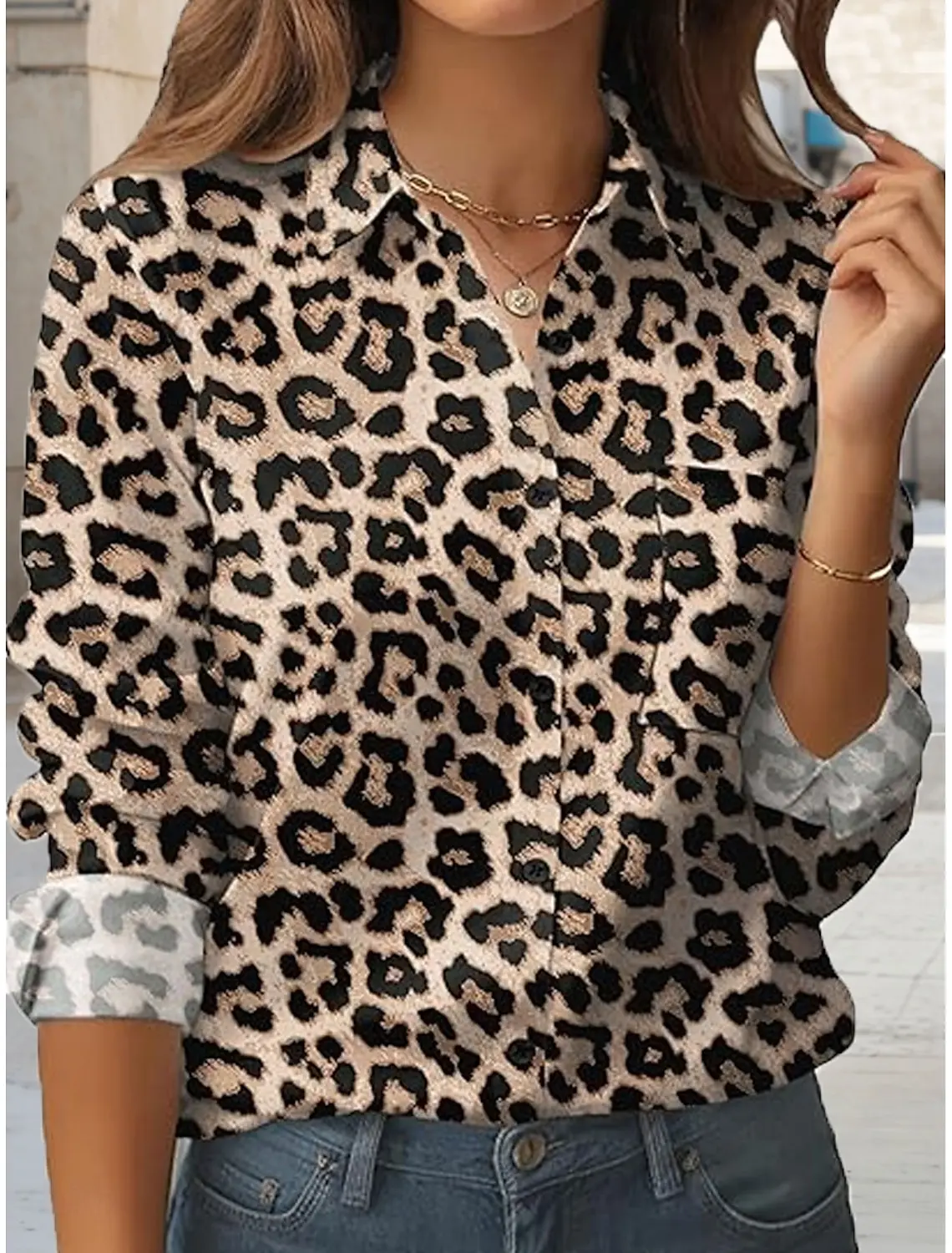 

2025: женские рубашки, леопардовая винтажная блузка с графикой, блузка с лацканами и воротником, женские рубашки с длинными рукавами, женская одежда, женская одежда