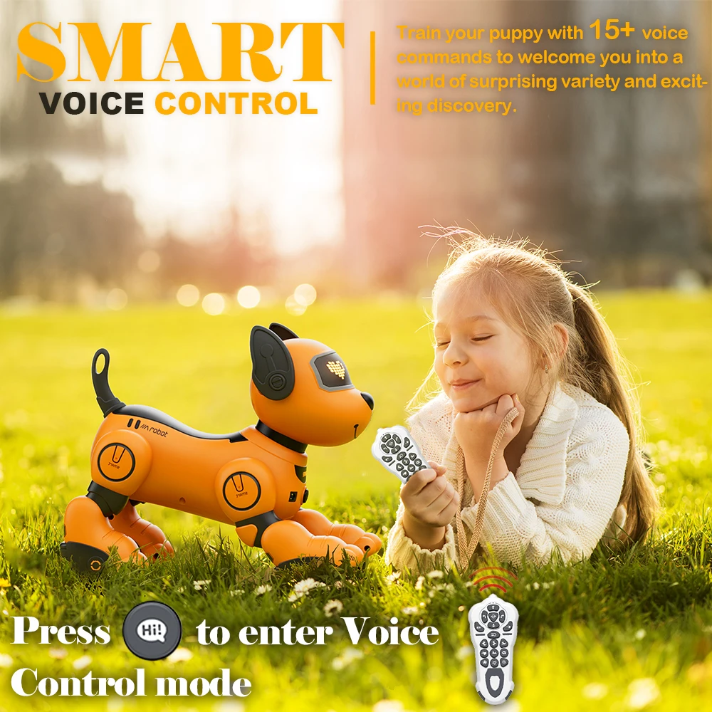 VATOS Robot Dog Toy for Kids Voice 2.4GHz Remote Control Robot Pet Touch Sensor 20+ Mode Puppy Toy for Kids Girls Orange