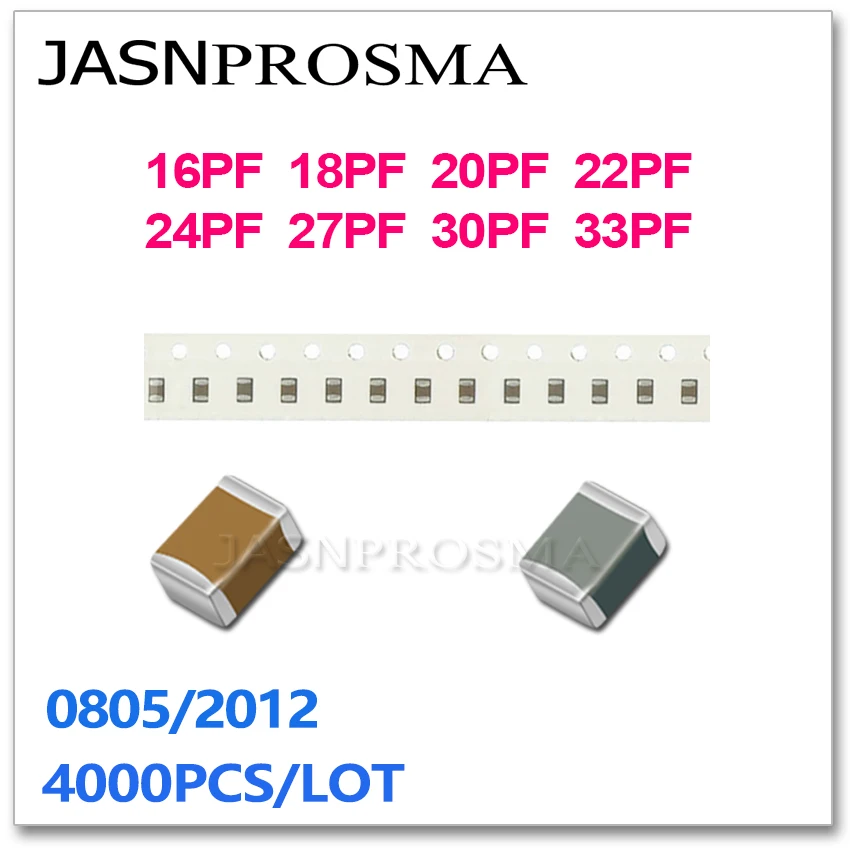 

JASNPROSMA 4000PCS 0805 2012 COG/NPO RoHS 5% 16PF 18PF 20PF 22PF 24PF 27PF 30PF 33PF J 50V SMD High quality Capacitor