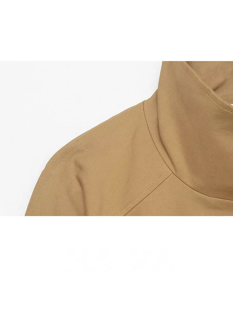 HH Women Elegant Short Windbreaker High Collar Loose High Street Coat 2025 Autumn Woman Fashion Asymmetric Buttons Jacket