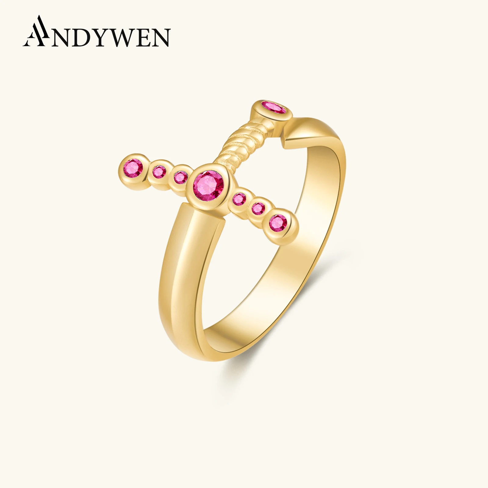 

ANDYWEN 100% 925 Sterling Silver Gold Slay Black Gold Gagger Cross Black Red Rings Women Luxury Jewelry For Party 2021 Crystal