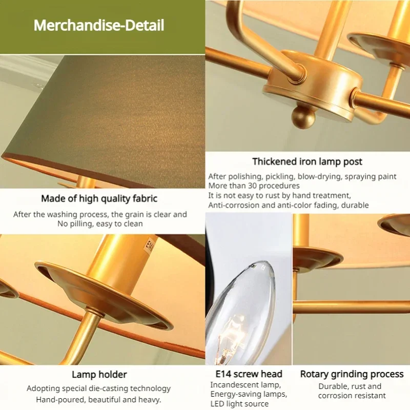 Modern Ceiling Chandeliers Stylish Simplicity Nordic Fabric Lampshade Living Room Dining Bedroom Home