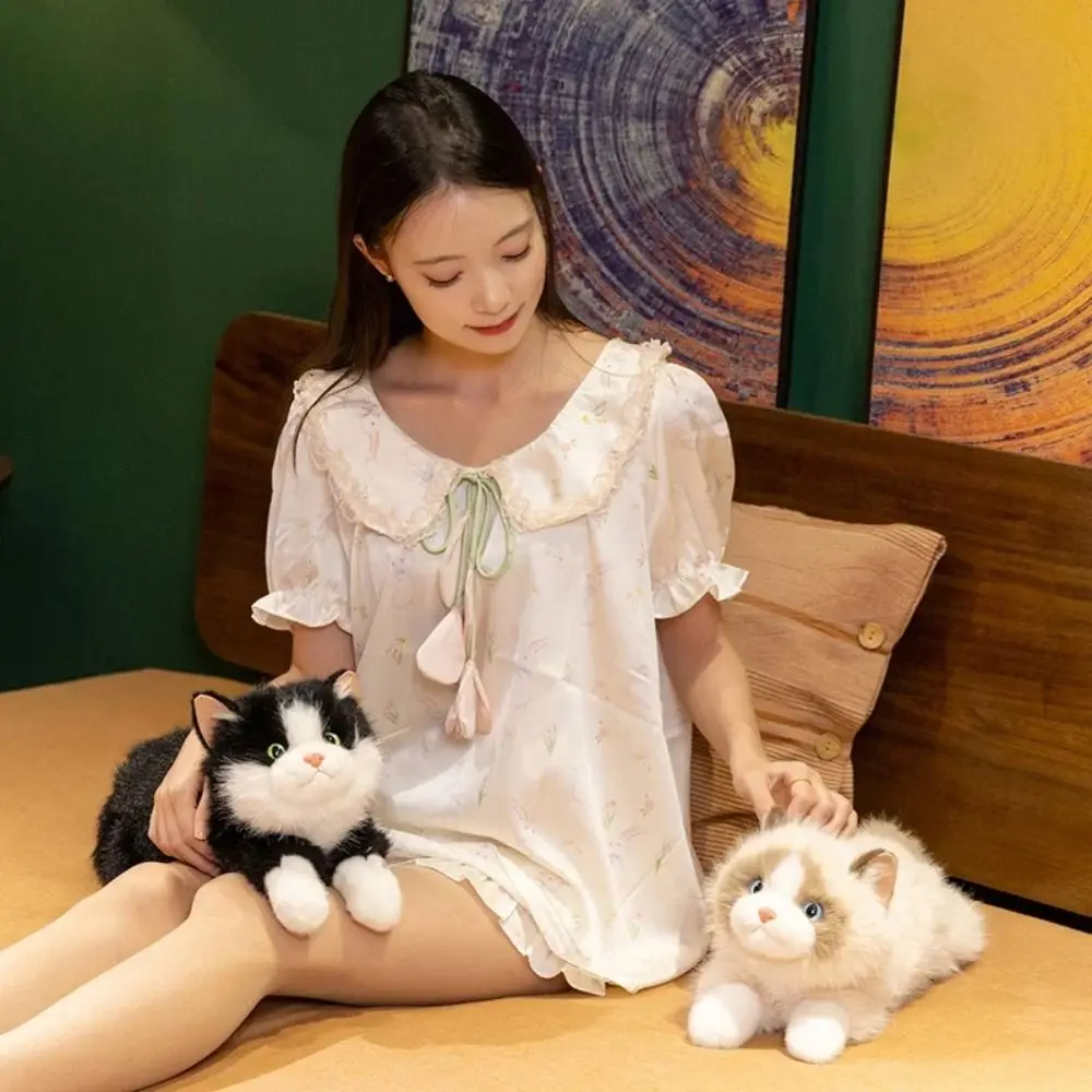 New Soft Simulation Cat Plush Toys Voiced With Bib Ragdoll Cat Plush Doll Cute Cartoon Fluffy Simulated Kitten Model Kids