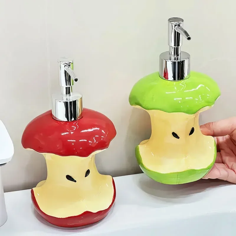 350ml Soap Dispenser Creative Apple Core lotion Bottle Household Hand Wash Liquid Shower Gel Split Bottle Press Ceramic Bottle 6