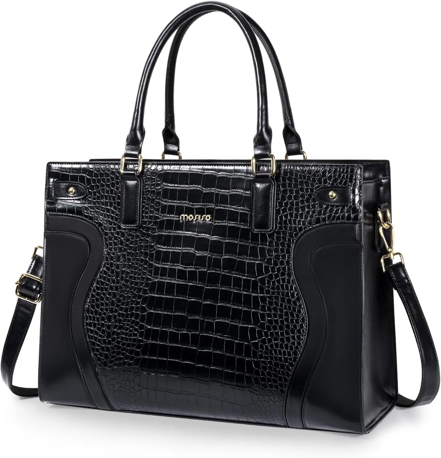 

MOSISO Laptop Tote Bag for Women 15.6 inch Waterproof Crocodile Grain PU Leather Laptop Bag Large Capacity Business Office