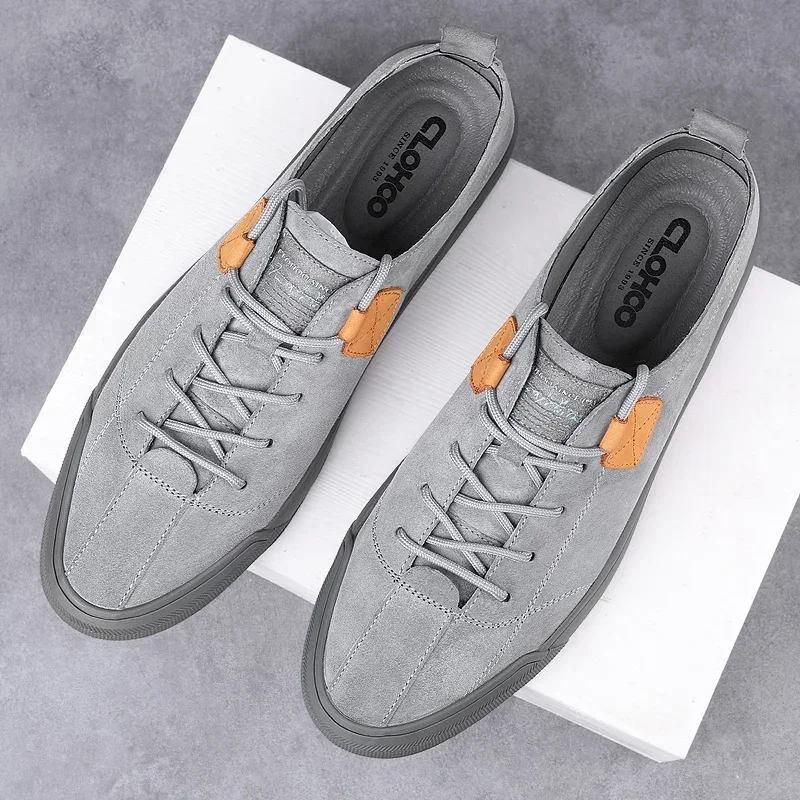 Lace-up Men\'s Casual Shoes Fashion Leather Sneakers Breathable Skate Footwear Soft-Soled Male Outdoor Shoes Leisure Walk Flats