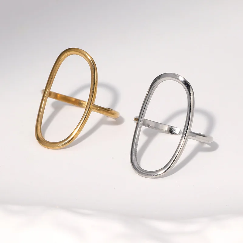 Fashionable Hollow Oval Ring Woman And Men Designer Jewelry Silver Smooth Stainless Steel Stackable Rings Подарок Дев