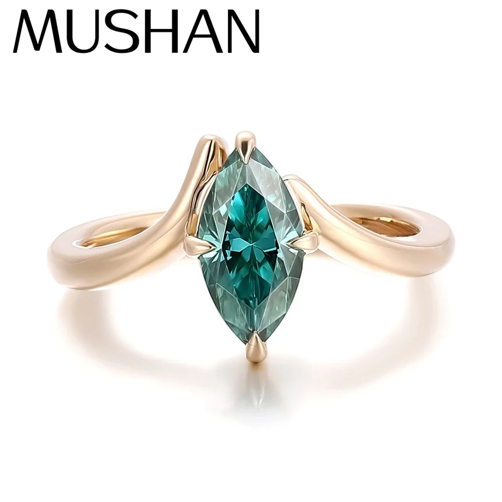 MUSHAN Bespoke Jewelry 18k Gold Rare 2 carats Horse Eye Green Moissanite Diamond Rings Band 10k 14k 18k Gold Jewelry Women Rings