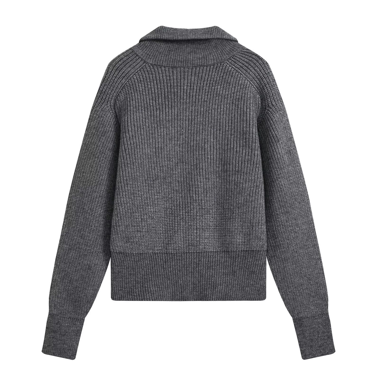 KONDALA Damen Trendiges Pendler-Hosen-Set Reißverschluss-Revers-Strickjacke Elastische Taille Hose Neue Mode 2026 Herbst Winter Freizeit-Set – Detail 6