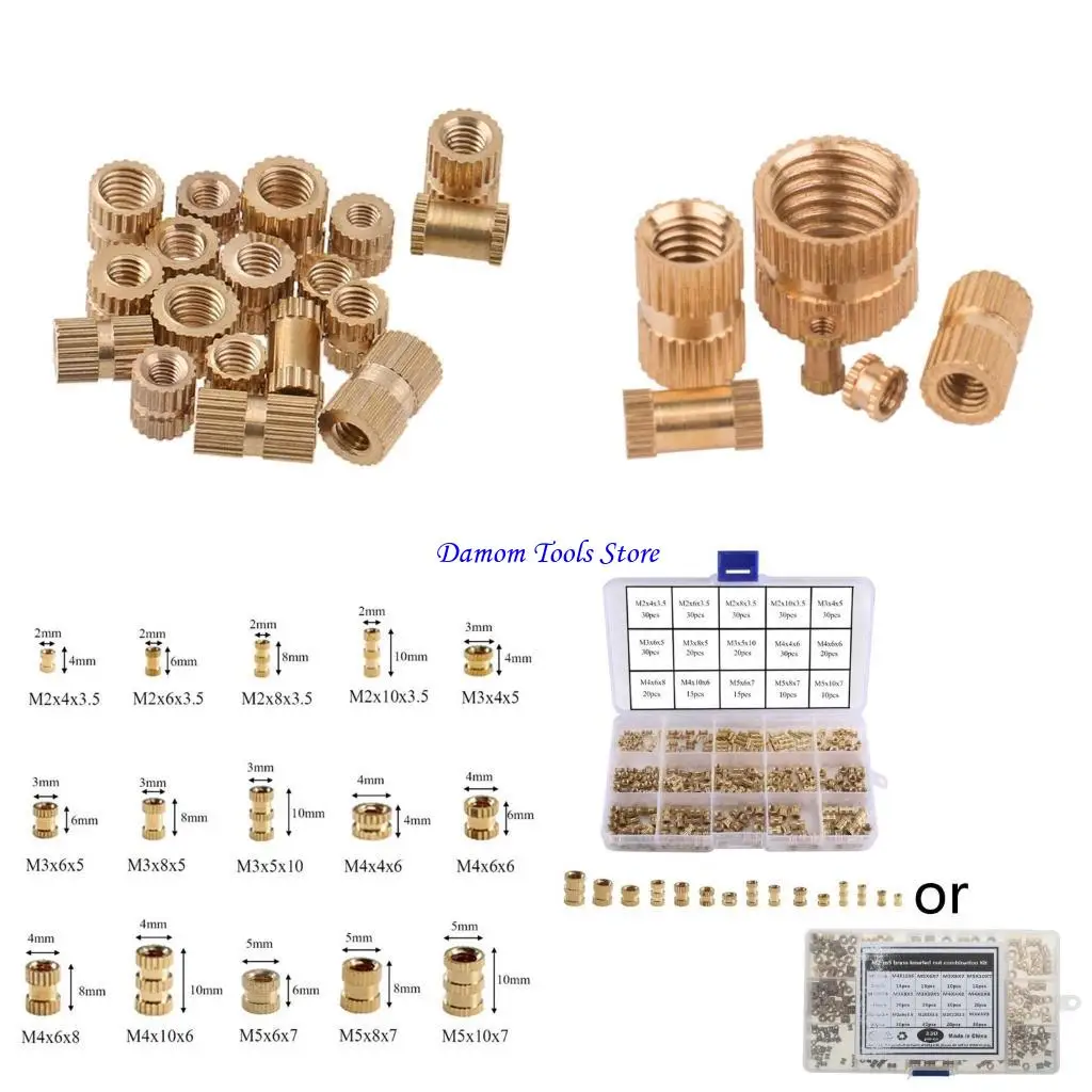 57be-330pcs-female-thread-knurled-brass-threaded-insert-round-injection-moulding-knurled-assortment