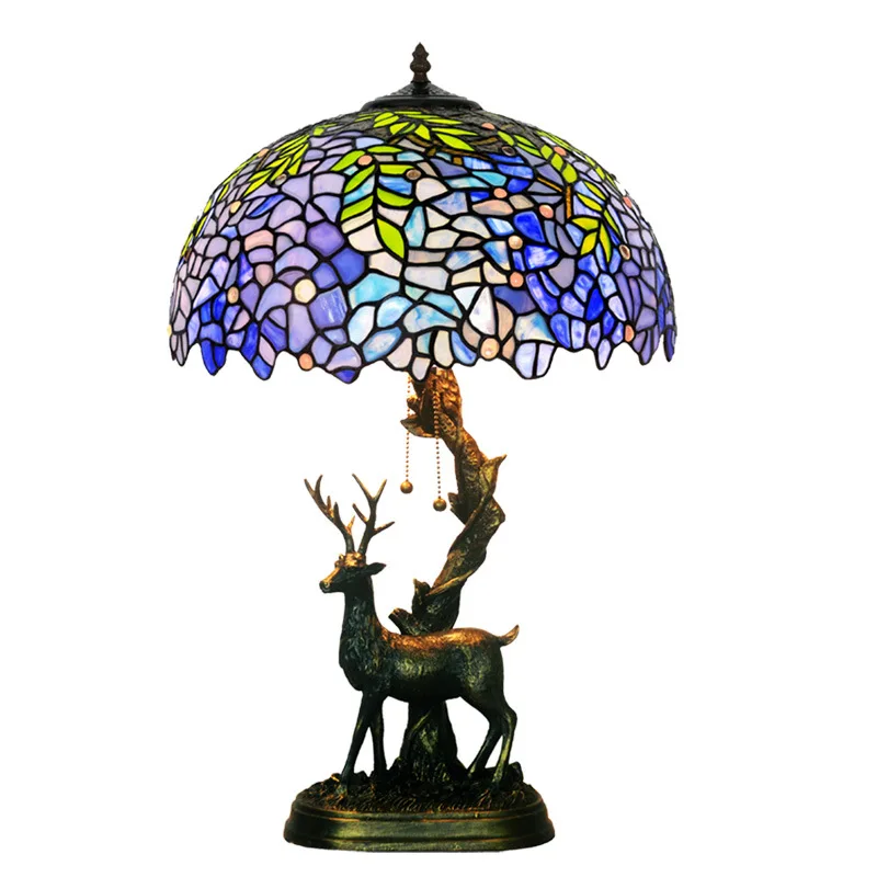 

Wisteria elk base handmade colored glass American pastoral bedroom living room table lamp