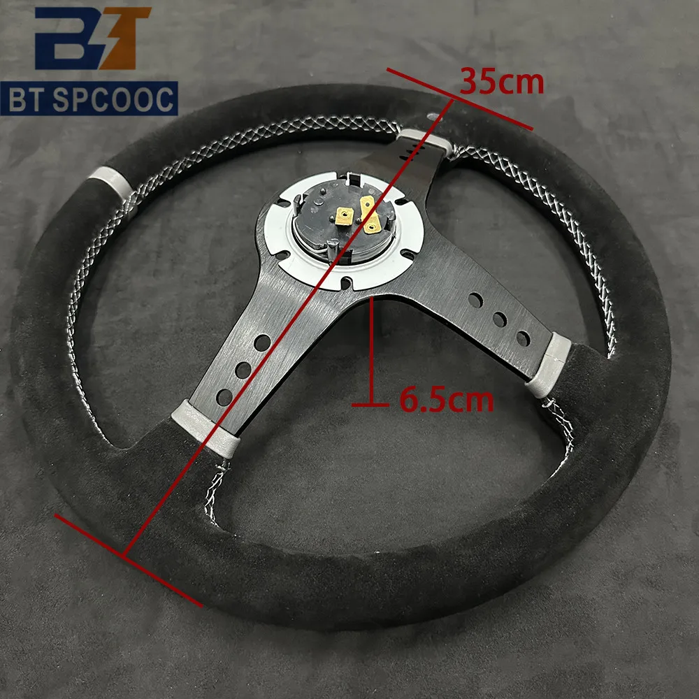 Spar Steering Wheel Suede Leather Universal Concave Steering Wheel 14inch 350mm Real Leather view 5