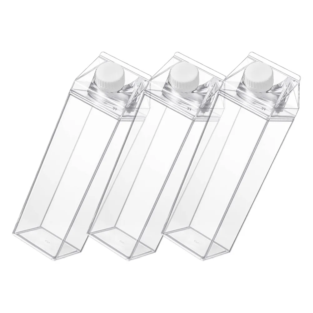 

3pcs 500ml Leak Proof Milk Bottle Clear Carton Refillable Plastic Container Water Storage Suitable for Juice Iced
