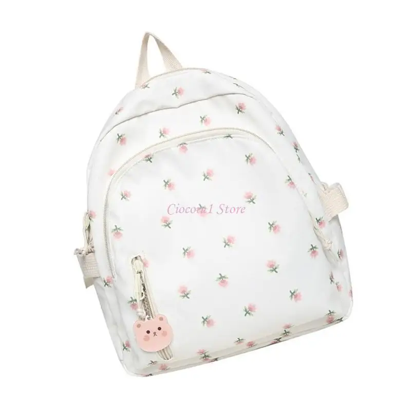 Y1UB Travel Bag Flower Print Backpack Korean Styles Casual Daypacks School Backpack