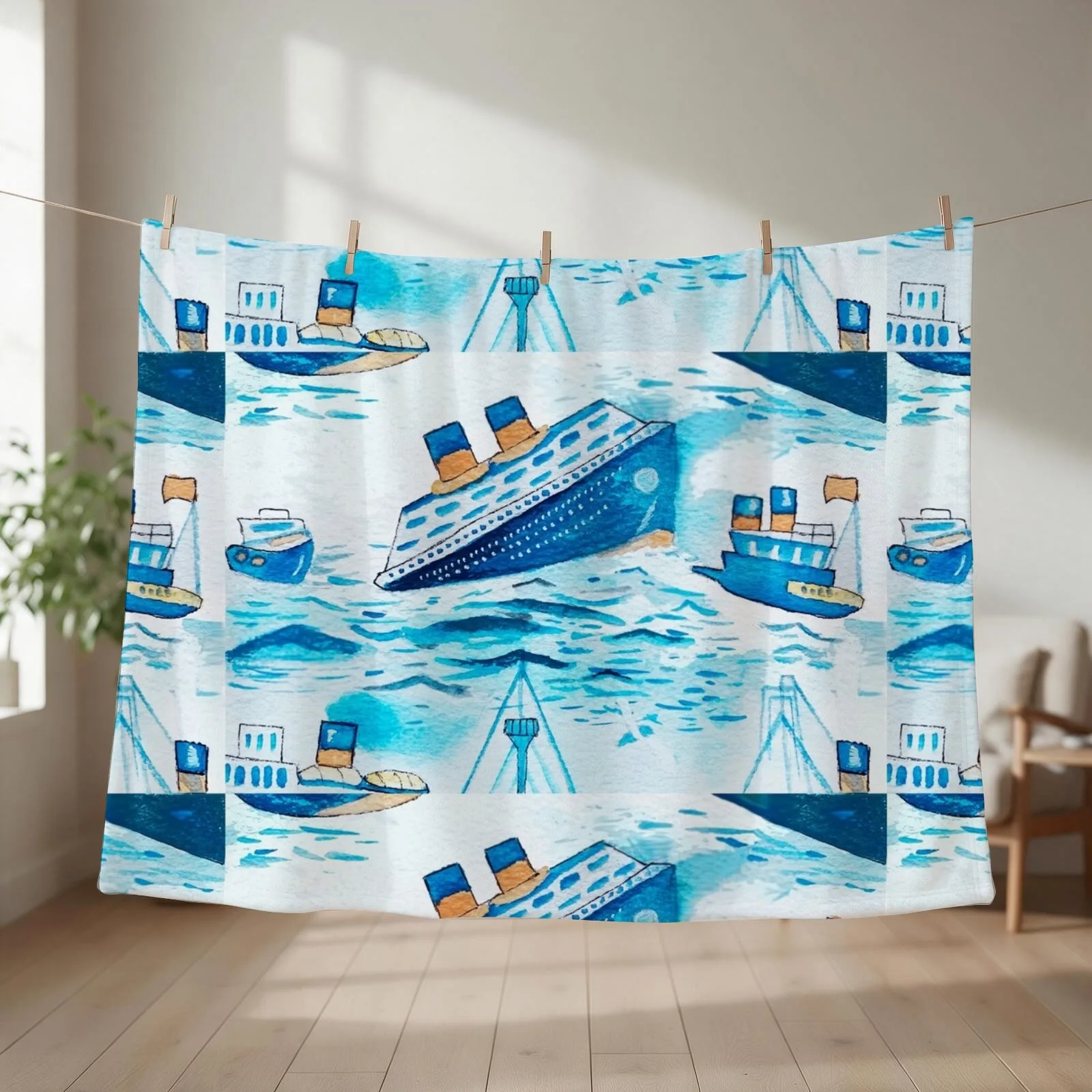 Ferry boats scrub cap Throw Blanket couch cozy soft plush fuzzy picnic outdoor blanket